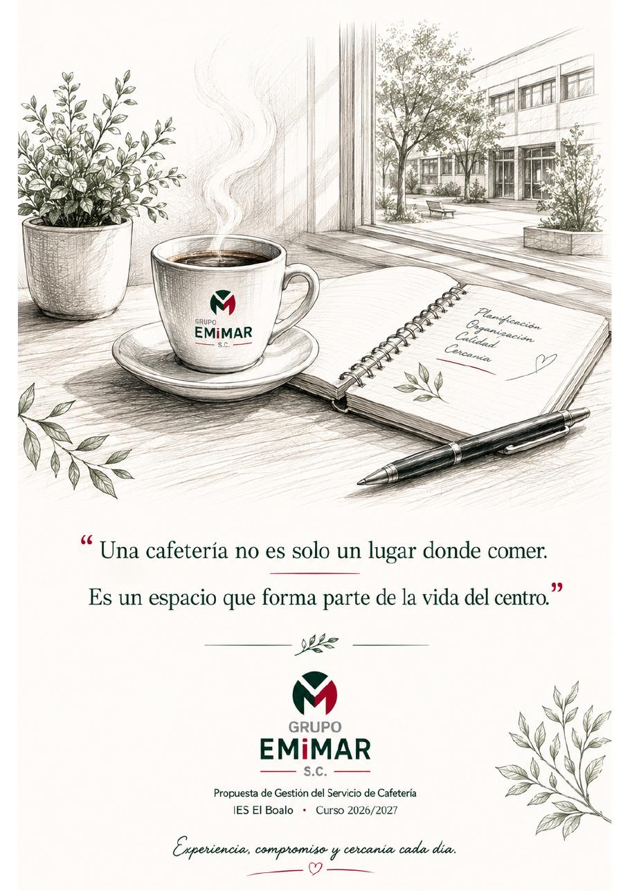 Ilustración de una taza de Grupo Emimar junto a un cuaderno de planificación en el instituto